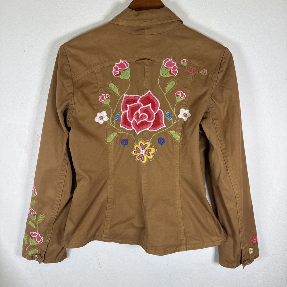 Johnny Was JW Los Angeles Tan Embroidered Western Cut Jacket Womens Sz Medium - Picture 6 of 13